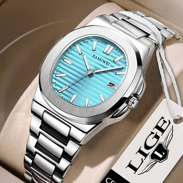 LIGE - montre de luxe pour hommes, étanche, horloge lumineuse, Date, carré en acier inoxydable, Quartz, nouvelle collection 2023