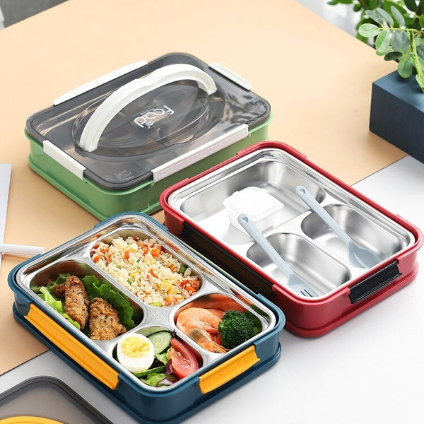 1PC 3-4 Compartment Insulation Lunch Box 304 Stainless Steel Japanese Office Staff Separated Microwave Heating Bento Box XB 096