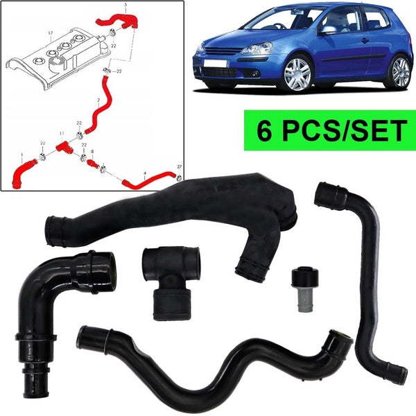 Car Crankcase Exhaust Ventilation Breather Pipe Valve Kit For VW Golf MK4 Bora Audi A4 TT Seat Skoda 6 PCS-SET Car Replacement