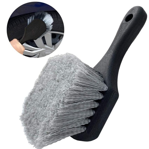 Wheel & Tire Brush for Car Rim, Soft Bristle Car Wash Brush, Cleans Tires & Releases Dirt and Road Grime, Short Handle for Easy Scrubbing Black