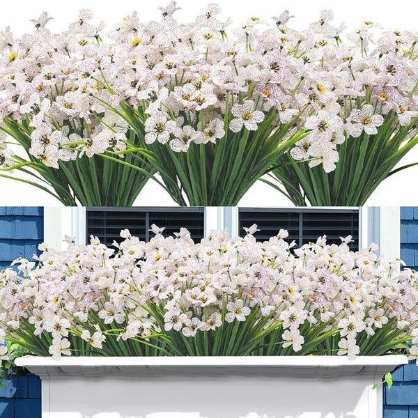Artificial Faux Plants Flowers Outdoor Spring Decoration,1- 12 Bundles Fake Silk Colorful Daisy Eucalyptus Realistic UV Resistant for Outside Home Pl