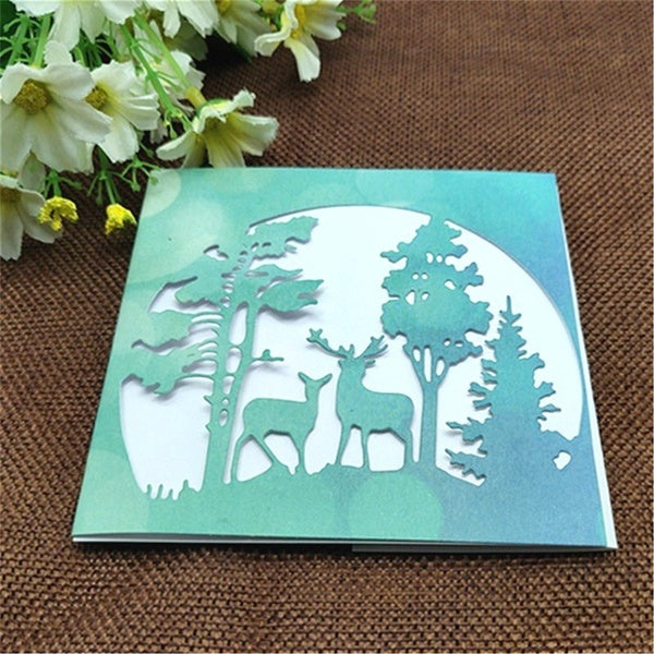 DIY Tree Animal Deer Frames Metal Cutting Dies Stencils for Scrapbooking-photo Album Stamps Decorative Embossing Crafts