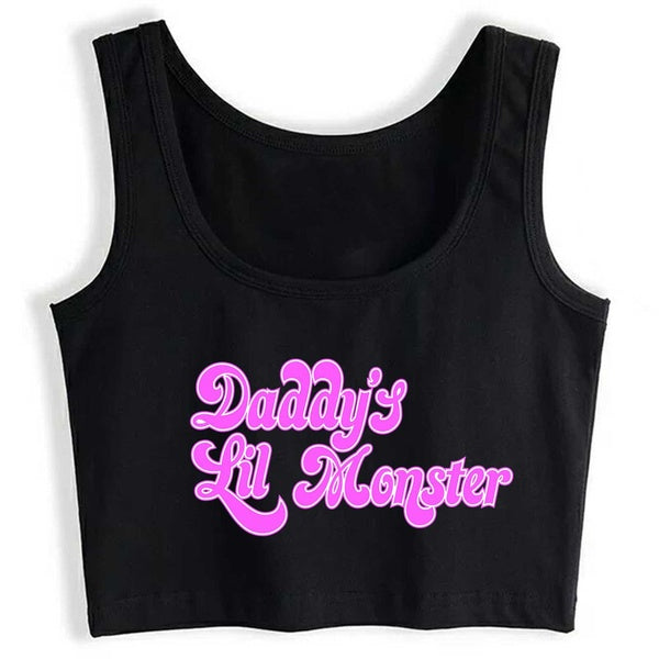 Funny Woman Daddy's Girl Monster Cotton Sleeveless Crop Top Yoga Sport