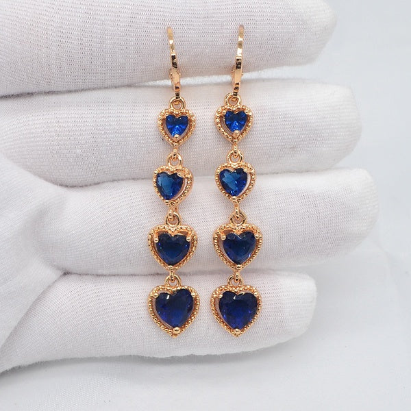 Blue CZ Cubic Zirconia Women Love Hearts Long Boucles d'oreilles Bijoux
