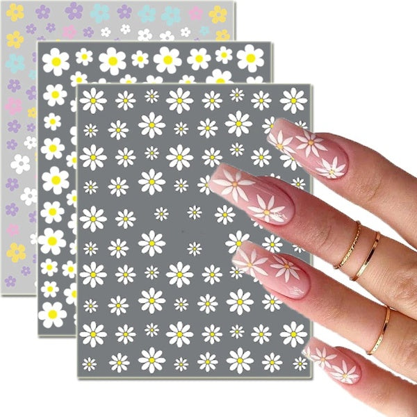 Nail Art Decals Summer Daisy Fruits White Florals Petals Flowers Back Glue Nail Stickers Decoration For Nail Tips Beauty