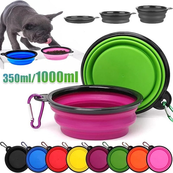 Collapsible TPE Pet Bowls with Carabiner, 350ML-1000ML Outdoor Portable Water Bowl for Dogs Cats, Feeding Watering Dish for Walking Camping Parking T