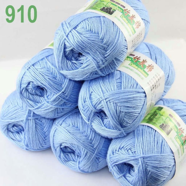 Sale 6ballsX50g Super Soft Super Soft Natural Bamboo Cotton Knitting Blanket Rug Rugs Yarn #910 Sky Blue # Professional sales of yarn, please pay att