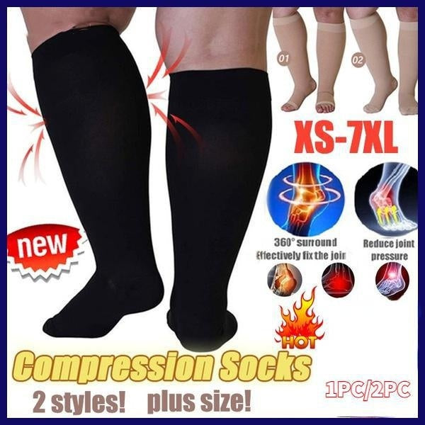 S-7XL Opaque Plus Size Compression Socks Knee-Hi 15-40 Mmhg Wide Calf Graduated Compression Stockings Relief Pain Support Socks Compression Socks Ope