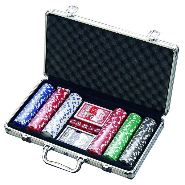 Bo Toys 300 Chip Dice Style Poker Set in Aluminum Case (11.5 Gram Chips), 2 Decks of Cards, 5 dice
