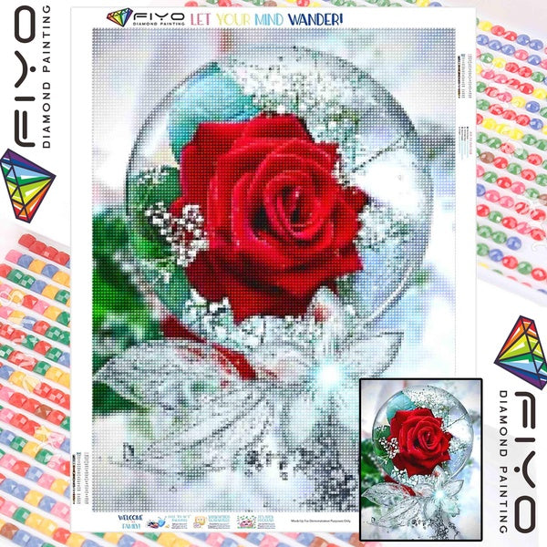 FIYO Red Rose Diamond Painting Kits For Adults DIY 5D Diamond Mosaic Diamond Painting Home and Kitchen Fashion Canvas Pictures Wall Decoration Gifts