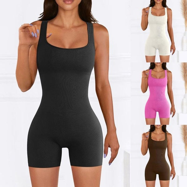 Women's Fashion U-neck Sleeveless Jumpsuits Summer Fitting Sport Jumpsuits Yoga Bodysuits Solid Color