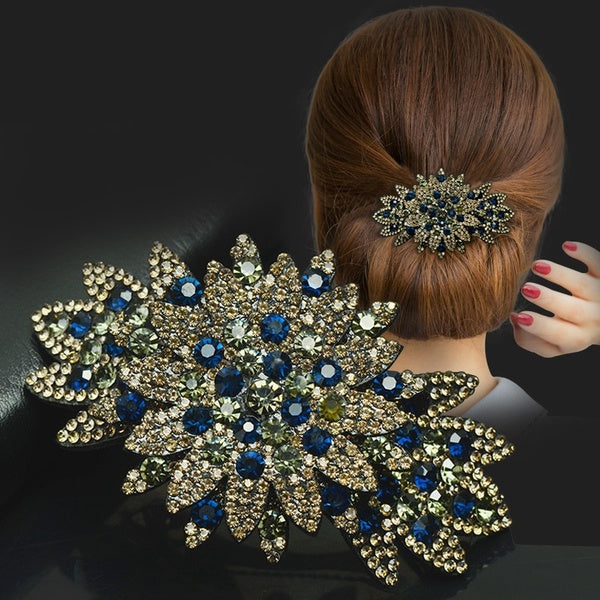 3 Colors Temperament Rhinestone Big Hair Pins Simple Hindbrain Ponytail Top Clip Spring Clip Women's Korean Style Headdress Hair Styling Tool