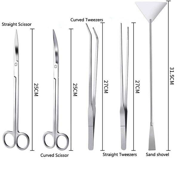 Ensemble d'outils pour plantes d'aquarium en acier inoxydable Pince à épiler pour plantes de terrarium Ciseaux à gravier Spatule Kit d'herbes à eau e