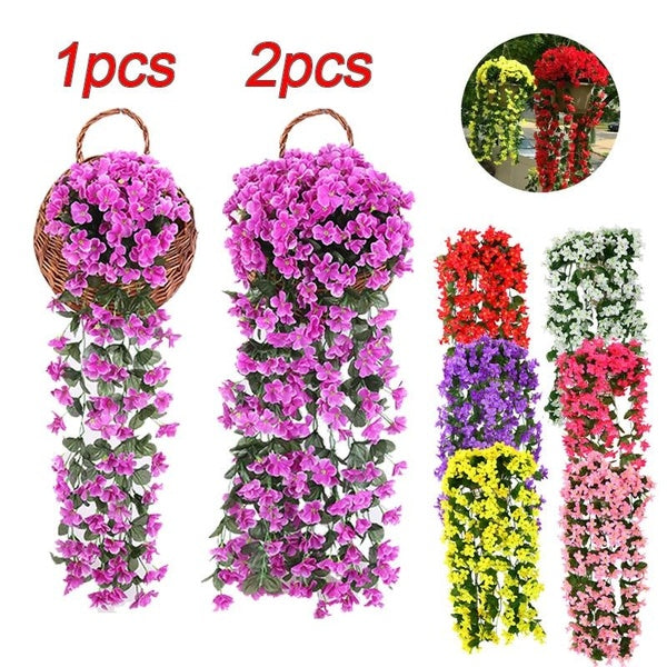 1-2pc Artificial Flowers Plants, Multicolor Violet Flower Ivy Garland Decor Silk Floral Flowers for for Indoor Outdoor Hanging Wedding Garden Decorat
