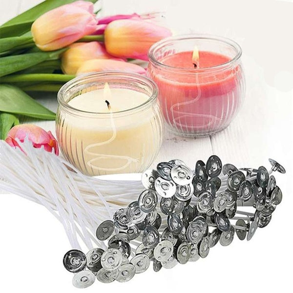 Candle Wicks- Natural Cotton Candle Wick Core Metal Wick Sustainers Tabs Soy Wax Candle Wicks DIY Craft Candles Making Supplies Kit(100-50-20 Pcs)