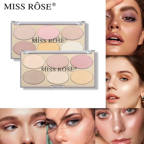 Miss Rose 6 Colors Waterproof Long Lasting Pigment Fixing Studio Fix Plus Highlight Eyeshadow Pallete Makeup Concealer Highlighting Powder Palette Co