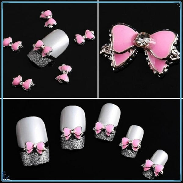 Fashon Special Design 3D Pink Alloy Rhinestone Bow Tie Butterfly Nail Art Decoration Stickers DIY YHS