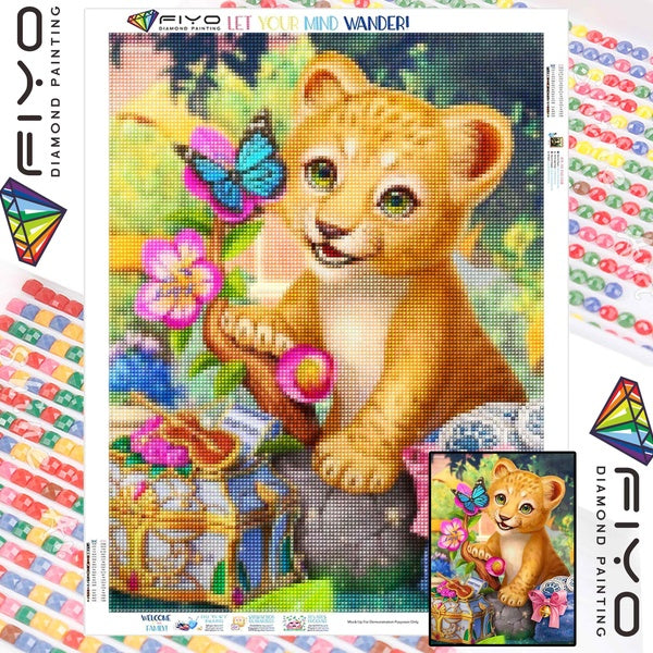 FIYO Lion DIY 5D Diamond Painting Full Drill with Number Kits Home and Kitchen Fashion Mosaic Diamond Painting Canvas Wall Decoration Gift Crafts for
