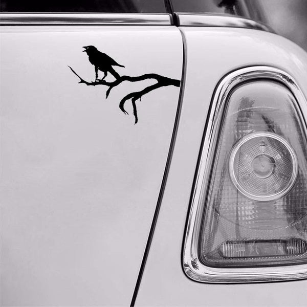 Animal Crow On Branch Fun Vinyl Car Sticker Decoration Decal