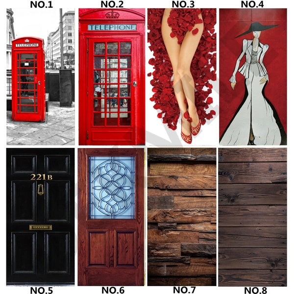 Vintage Black Door Sticker Wall Decor Self-adhesive Wallpaper Red Phone Booth For Doors Living Room Wooden Renew Wardrobe Decor Waterproof Vinyl Post