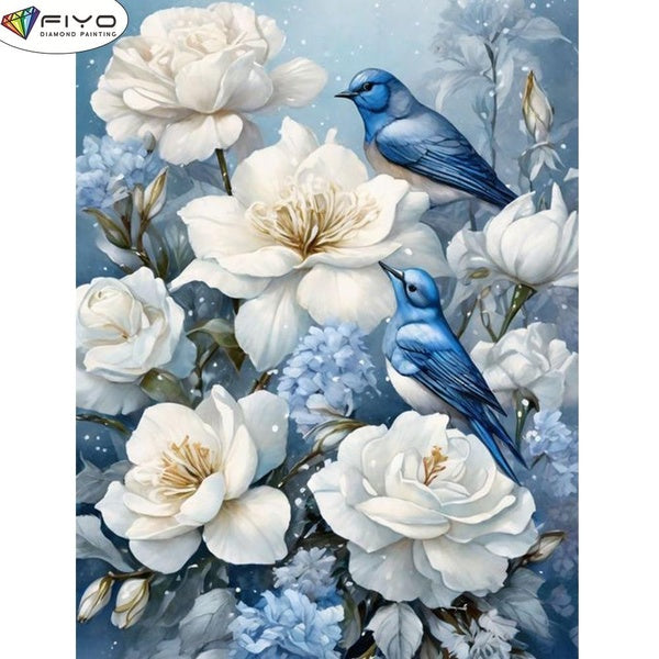 FIYO DIY 5D Flower Bird Diamond Painting Full Drill with Number Kits Home and Kitchen Fashion Mosaic Diamond Painting Canvas Wall Decoration Gift Cra