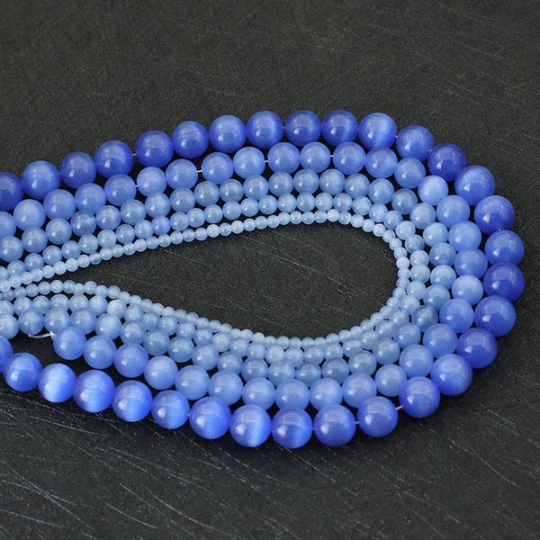 4-6-8-10-12mm 100% Natural Cat Eyes Stone Beads For Jewelry Making Sky Blue Opal Beads For DIY Earring Moonstone Kralen Accessories Matron Inn