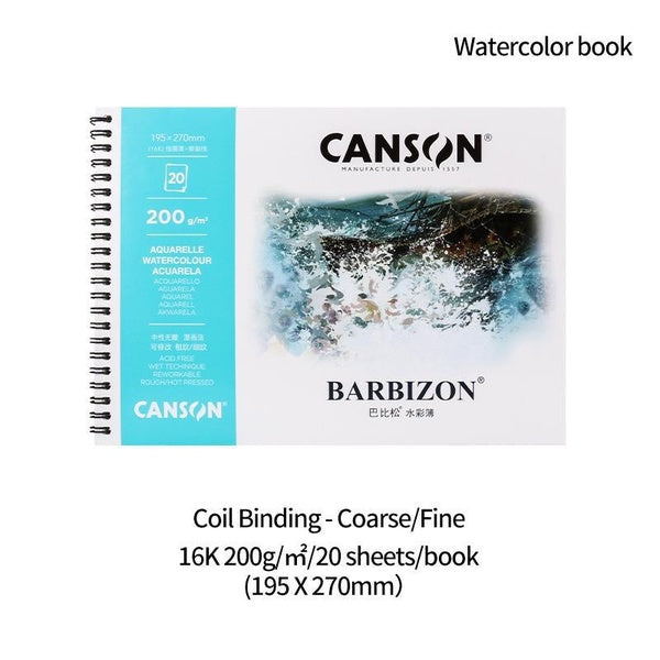 1Pcs CANSON BARBIZON 16K 20Sheets 200g Coil Watercolor Book Fine Grain Paper Art Sketchbook for Painting Beginners Artists Art Supplies