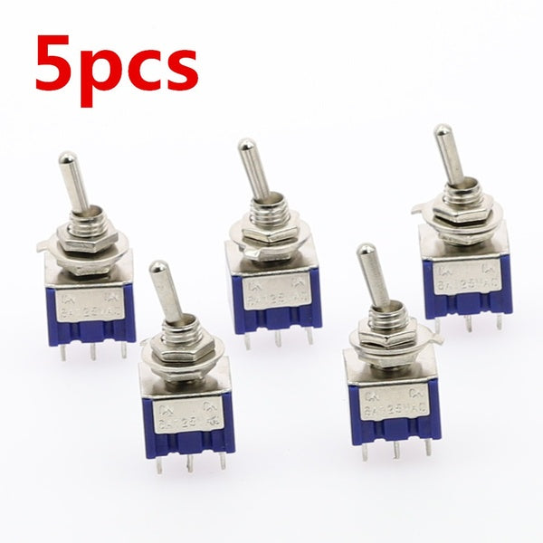 5Pcs Miniature Toggle Switch Single Pole Double Throw ON-OFF-ON -ON-ON 120V AC 6A 1-4 Inch Mounting MTS-102 103 202 203