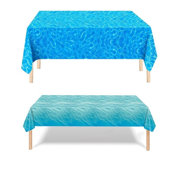 54" X 108" Ocean Blue Tablecloth Rectangular Table Cover Glitter Bling Disposable Table Cloths for Birthday Wedding Bridal Baby Shower Party Decorati