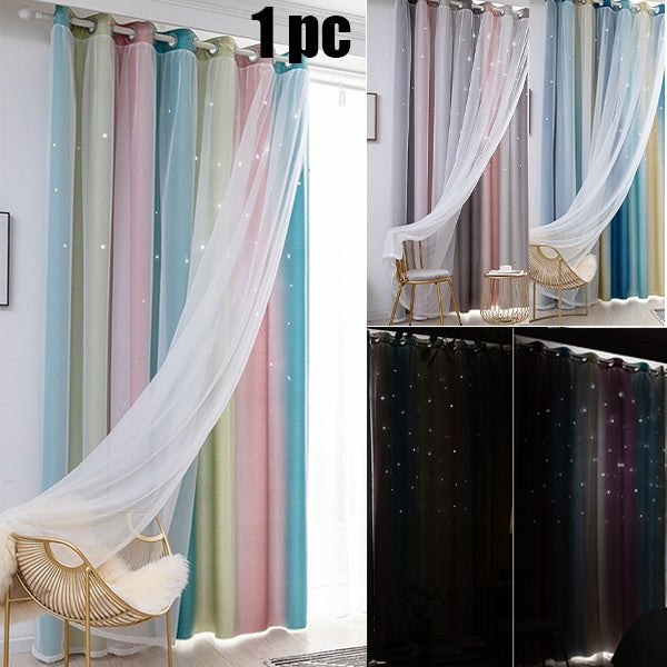 1 pc Hollow Gradient Window Coverings Double Blackout Bedroom Living Room Thermal Insulation Curtains, Wedding, Bedroom