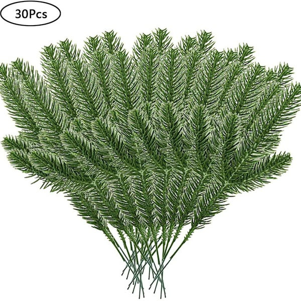 30Pcs Artificial Pine Needles Branches Garland Green Plants Pine Needles, Fake Greenery Pine Picks for DIY Garland Wreath Christmas Embellishing and