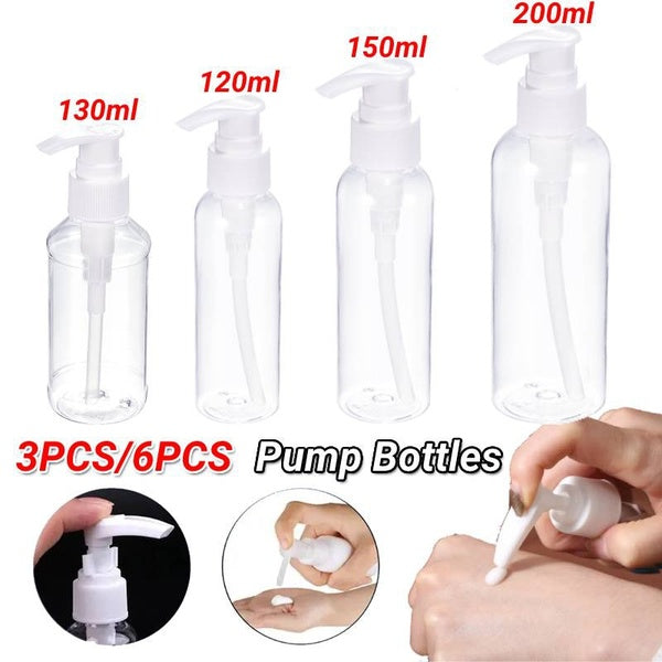 3PCS-6PCS Plastic Clear Pump Bottles, Empty Refillable Travel Bottles Containers with Funnel for Shampoo Lotion Cream Soap