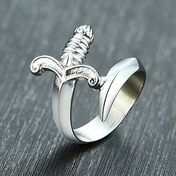 Silver Steampunk Domineering Dagger Shaped Wrap Ring Titanium Steel Punk Rock Sword Cross Cool Biker Rings For Men Boy Personalized Jewelry