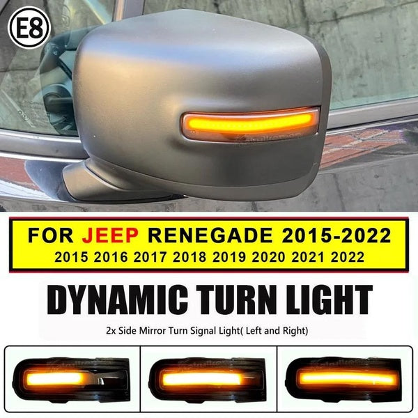 2pcs Dynamic Turn Signal Light Indicator Side Marker Mirror Lamp LED Flashing for 2015-2022 Jeep Renegade Arrow Sequential Repeater