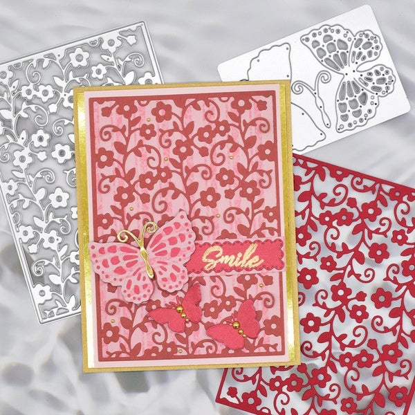 Nouvelles fleurs Rectangle cadre matrices de découpe papillon métal découpes pour bricolage Scrapbooking Album carte fabrication papier artisanat