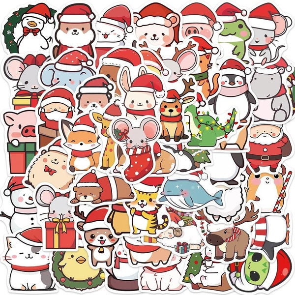 15-50PCS Christmas Stickers Decorations, Cute Animals Christmas Vinyl Stickers Laptop, Skateboard, Water Bottle, Window, Scrapbooking