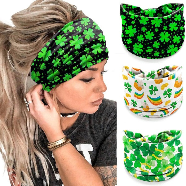 St. Patrick's Day Headband for Women Print Headbands Irish Three-leaf Grass Hair Band Wide Headband Yoga Boho Headband