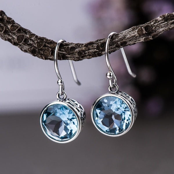 Boucles d'oreilles pendantes en zircon bleu scintillant pour femmes, boucles d'oreilles creuses exquises à crochet, boucles d'oreilles de banquet de