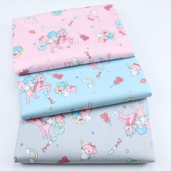 3 Pcs-lot 20CM*50CM Cartoon Pony Knight PrincessTwill Patchwork Tecidos White and Dark Blue Color Cotton Fabric Printed Bundle for Sewing Scrapbookin