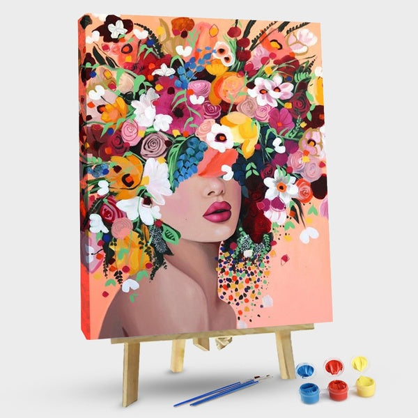 Woman With Flowers on Her Head FIYO Diy Paint by Numbers Kits for Adults and Kids Beginner on Canvas Fashion Oil Painting Wall Art for Gift( No Frame