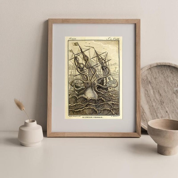 Vintage Steampunk Octopus Wall Decor, Pirates Kraken Pictures Wall Art Print, Retro Kitchen Bathroom Poster, Lake Beach House Art Canvas Painting for