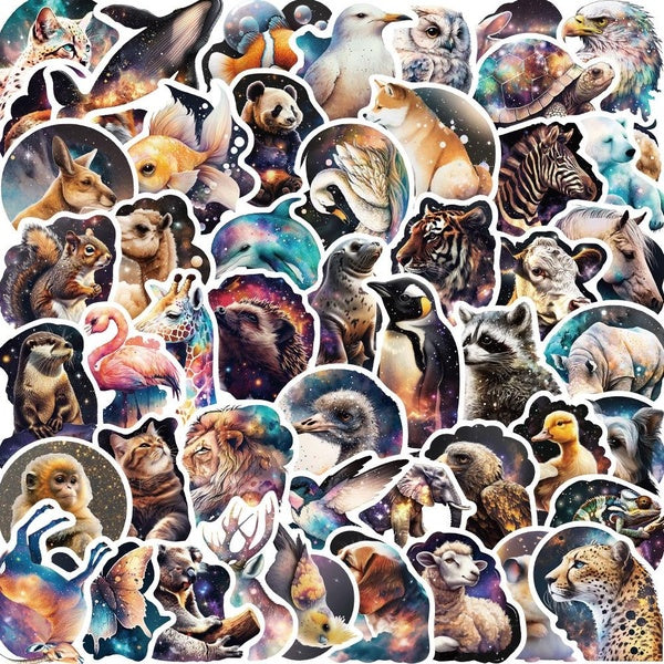 10-50Pcs Fantasy Starry Sky Animal Stickers Cute Animal Graffiti Stickers for DIY Luggage Laptop Skateboard Motorcycle Bicycle Stickers