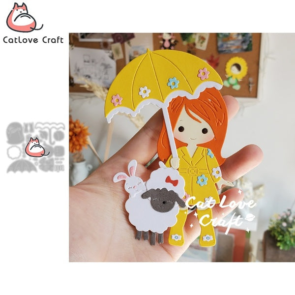 Catlove fille avec parapluie pâques matrices de découpe en métal Scrapbooking pochoir découpes carte faisant artisanat gaufrage nouveaux matrices pou