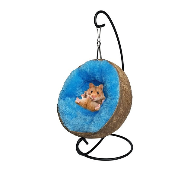 Hamac de cachette de hamster en noix de coco, maison de lit en cosse de coco crue naturelle avec coussin chaud pour décor d'habitat de petit animal,