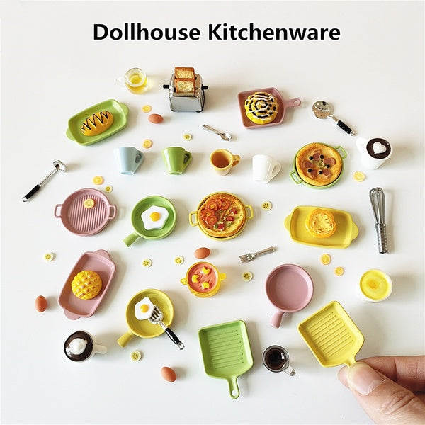 Dollhouse Kitchenware Mini Baking Trays-Frying Pans-Cups Doll House Kitchen Accessories Bakeware Miniature Scene 1:12 Kids Toy