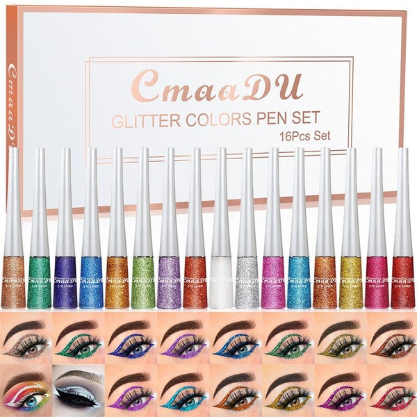 Health & Beauty CmaaDu 16 Colors-Set Glitter Liquid Eyeliner Waterproof Long Lasting Eye Liner Make Up Set Instrumentos De Maquillaje