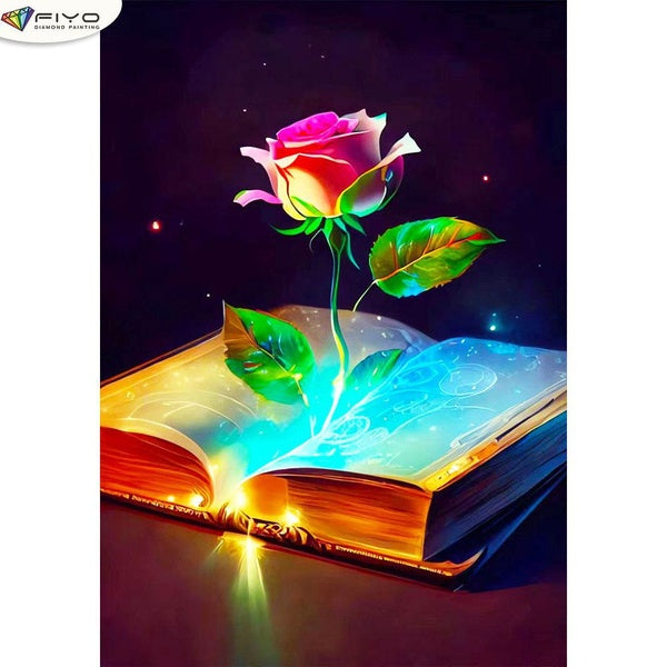 FIYO Rose and Book DIY 5D Diamond Painting Full Drill with Number Kits Home and Kitchen Fashion Mosaic Diamond Painting Canvas Wall Decoration Gift C