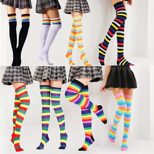 1 Pair Womens Long Striped Socks Over Knee Thigh High Socks Girl Stocking
