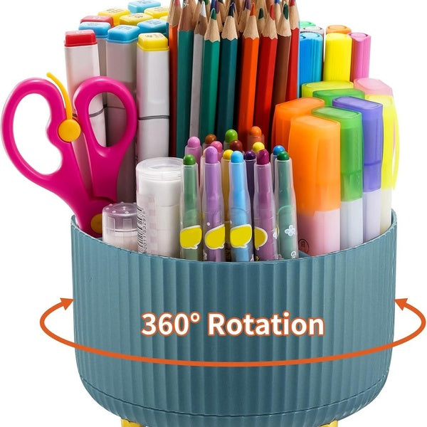 Desk Organizer, 360-Degree Rotating Pen Holder for Desk with 5 Compartments Pencil Organizer, Storage Box Caddy for Office, Home
