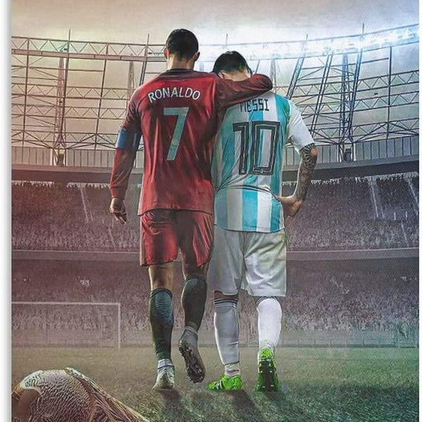 Mofanmi Art Soccer Stars Cristiano Ronaldo and Lionel Messi - Wall Decor Canvas Poster (Messi and Ronaldo)No Frame